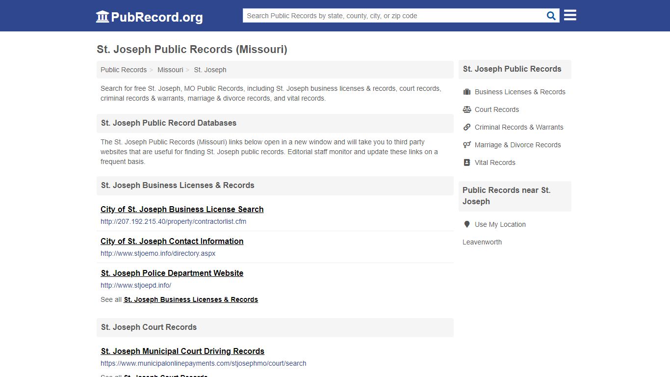 Free St. Joseph Public Records (Missouri Public Records) - PubRecord.org