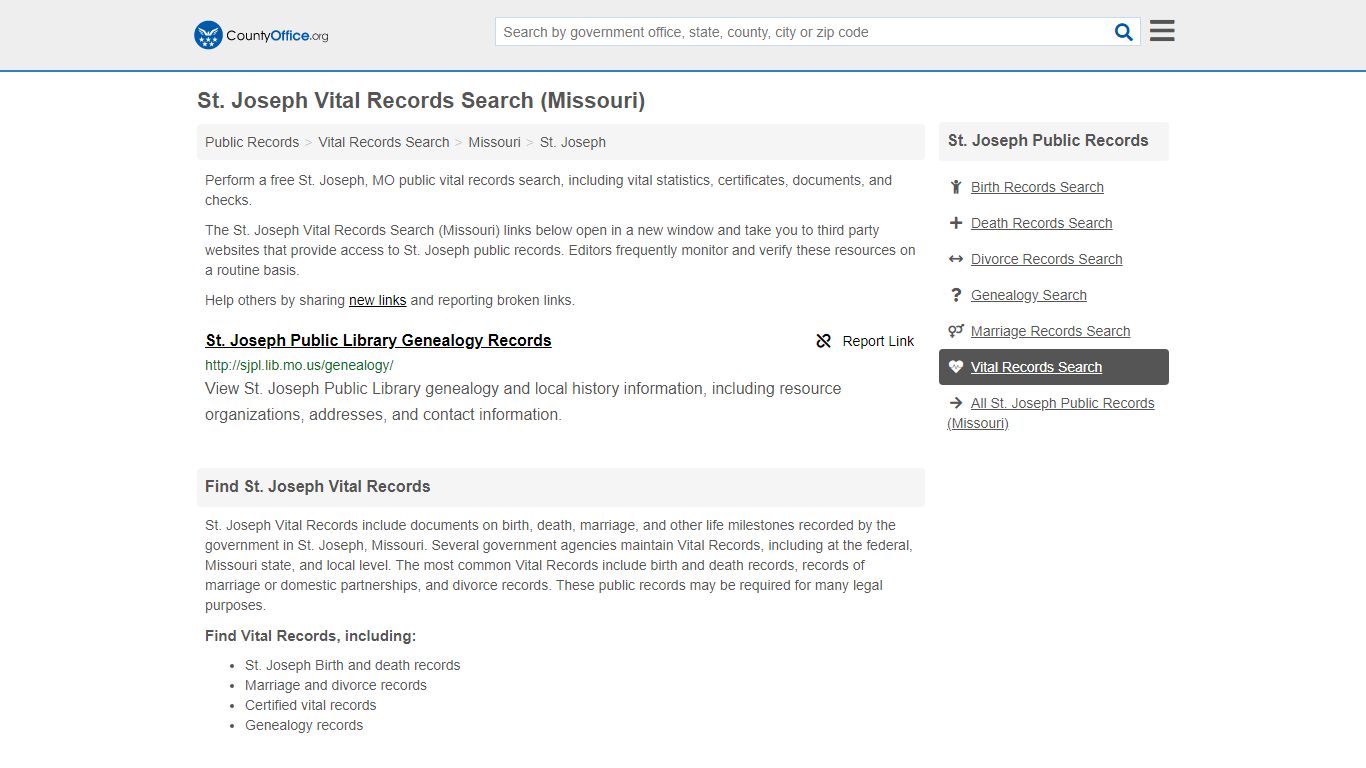 St. Joseph Vital Records Search (Missouri) - County Office