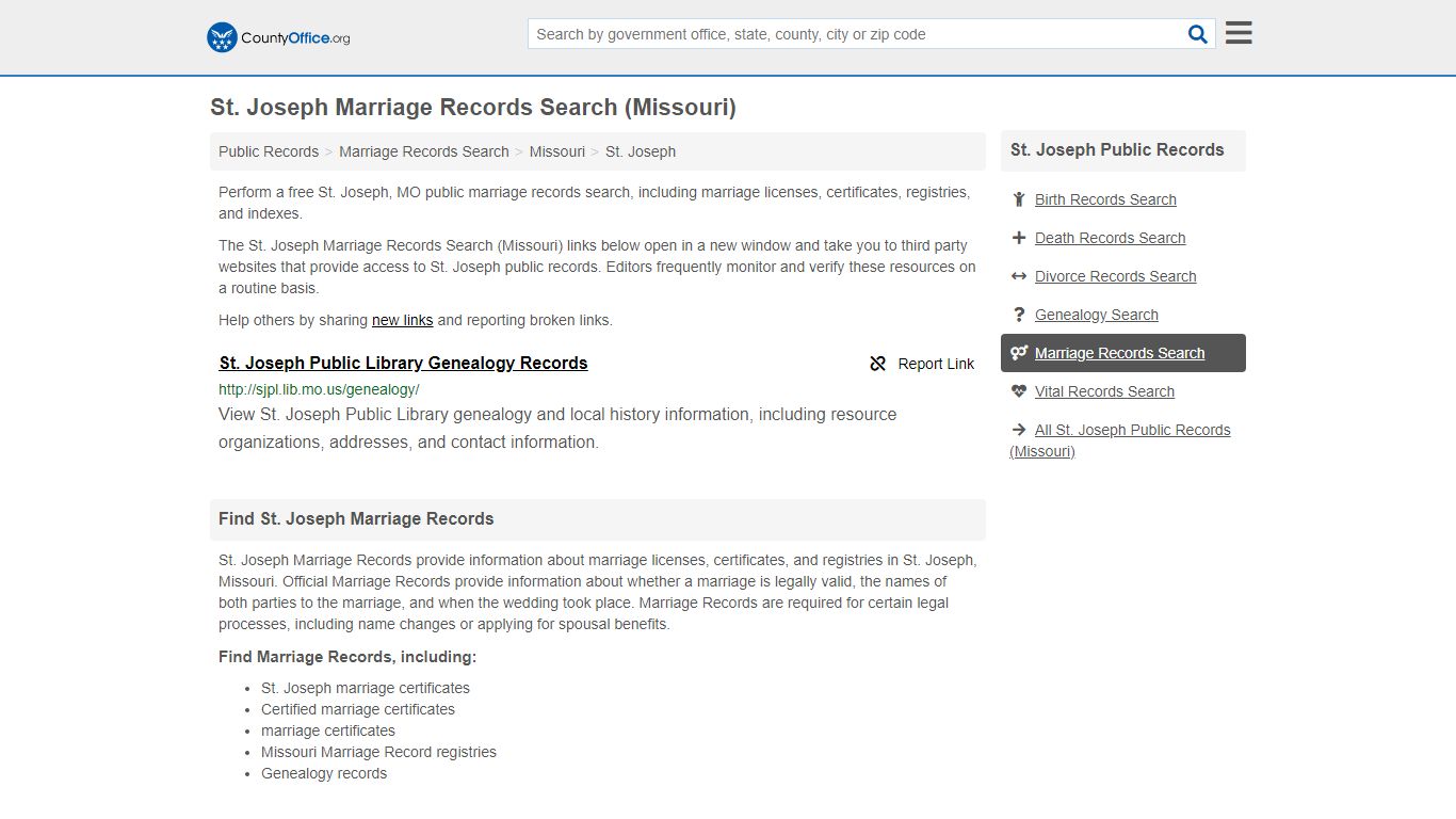 St. Joseph Marriage Records Search (Missouri) - County Office